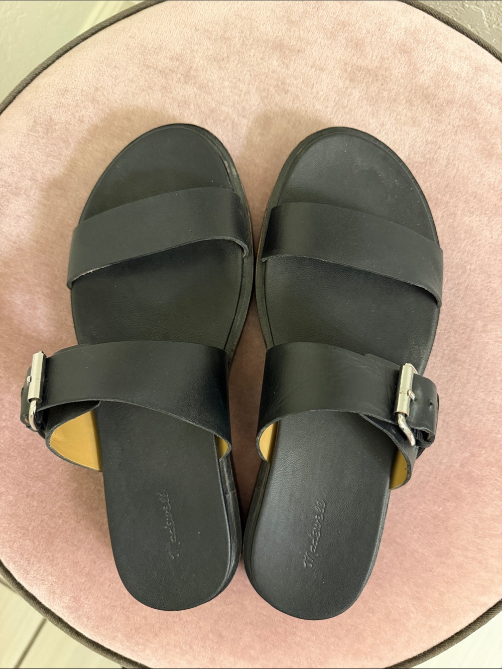 Madewell Black Slide Sandals with Buckle Strap